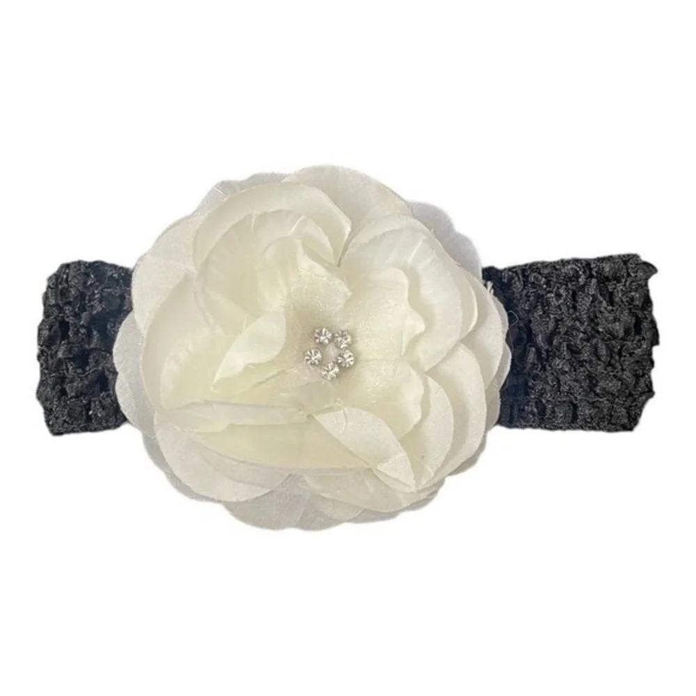 Bridal Ivory Lace Flower Hair Band Chiffon Rose Rhinestone French Netting NWOT